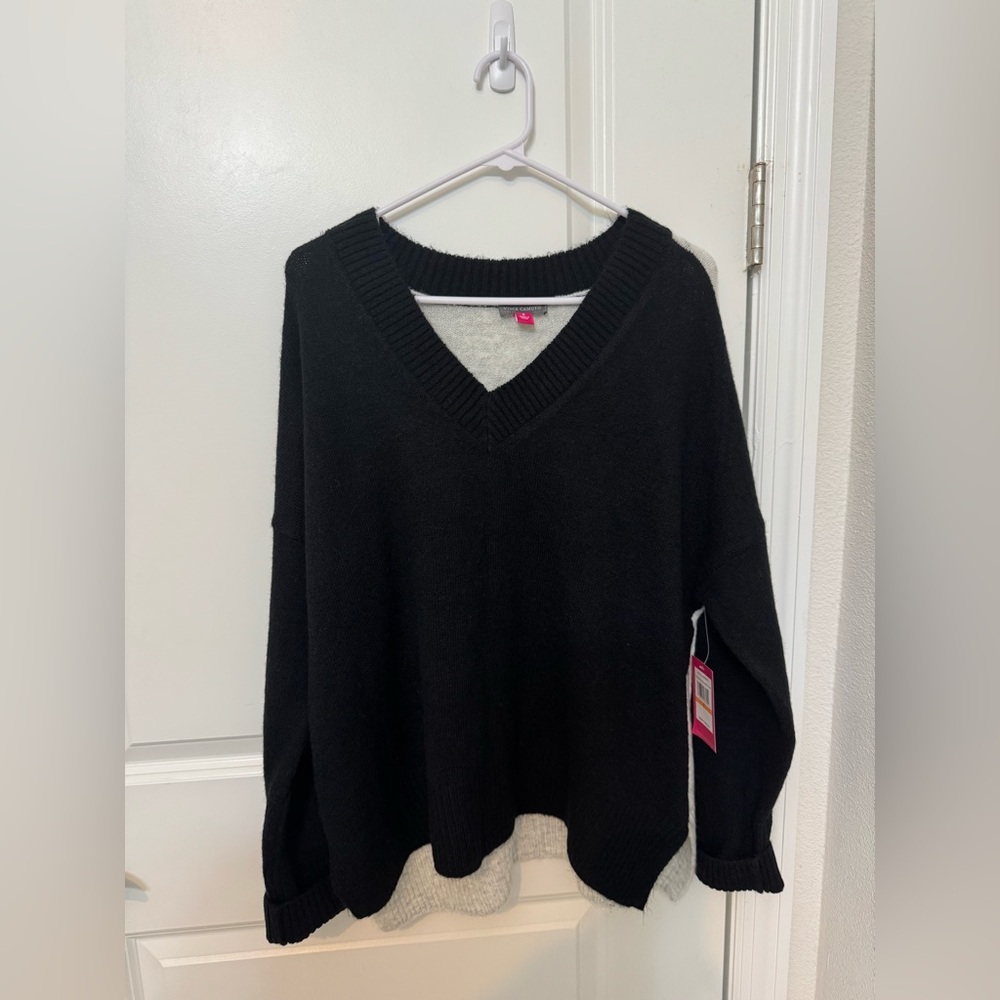 Vince Camuto Black and Gray V-Neck Sweater NWT